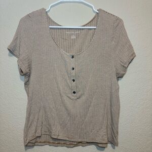 American Eagle Outfitters Gold and White Striped Short Sleeve Top